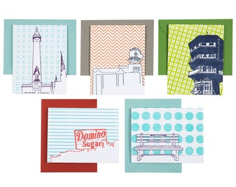 Baltimore Letterpress Card Neighborhood Icons pack | five blank cards with envelopes