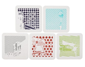 Philadelphia Coasters | Letterpress Printed Pack of 5 Coasters