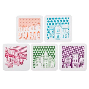 Baltimore Coasters | House Architecture | Letterpress Printed Pack of 5 Coasters