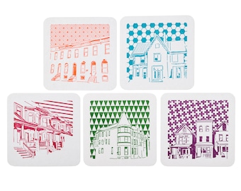 Baltimore Coasters | House Architecture | Letterpress Printed Pack of 5 Coasters