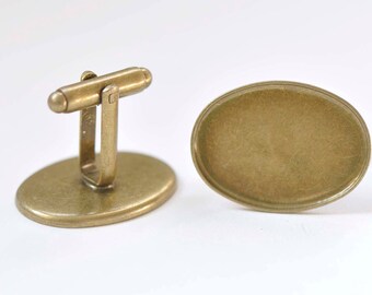 12 Antique Copper CUFF LINKS Blank Flat 10mm Pad ~ CuffLinks ~SteamPunk Findings