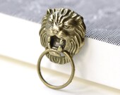 Lion Head Ear Stud Chinese Door Knocker Earring Posts Antique Bronze Finish 20mm Set of 10 A8035