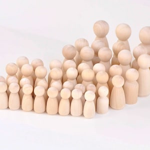 One Box of Unfinished Solid Wood Peg Toy People Family Doll Bodies