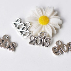 30 pcs Antique Silver New Year 2019 2020 Charms 10x13mm