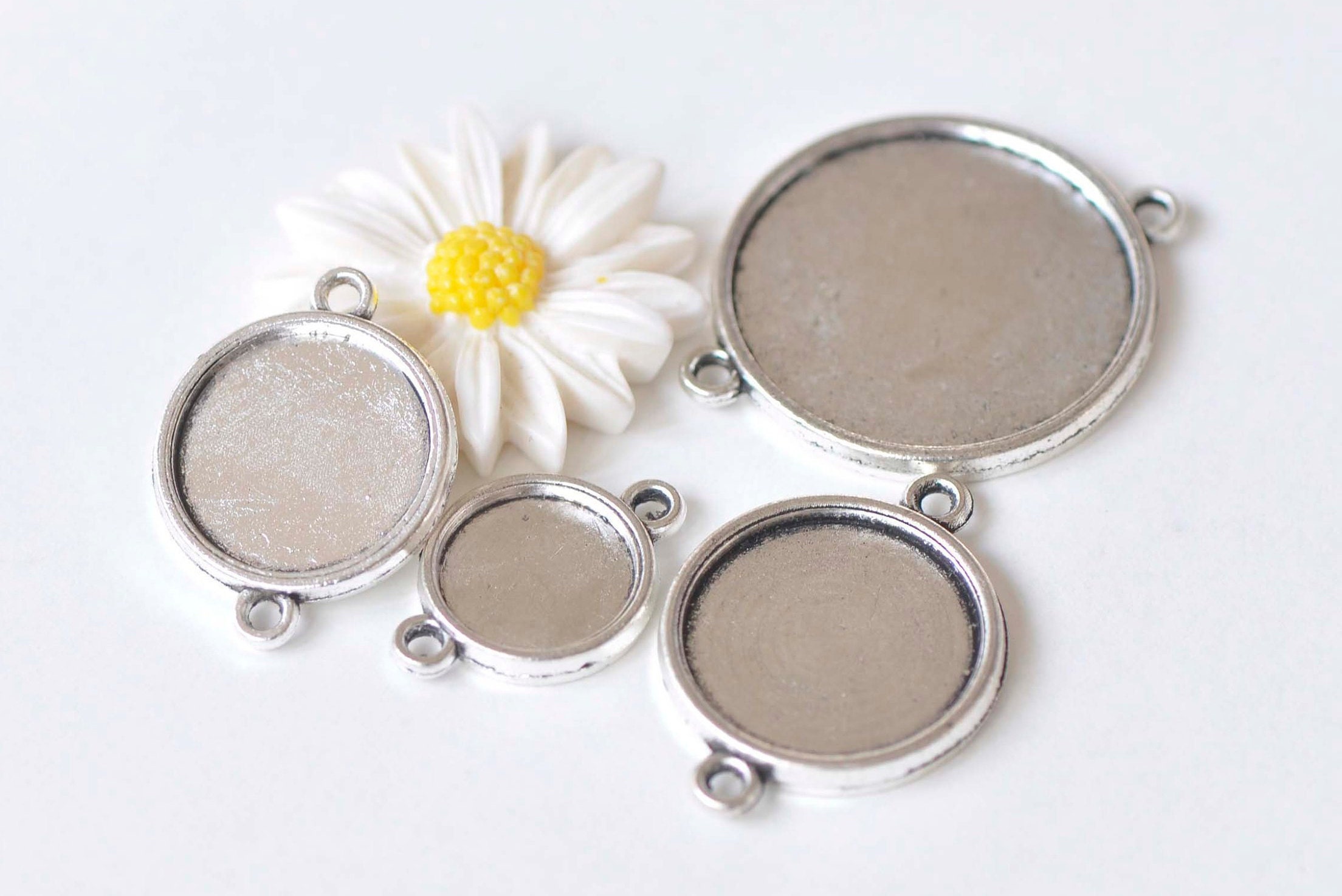 10 Connettori Di Supporto Cabochon Rotondi 10 Mm, Argento - Foto 2