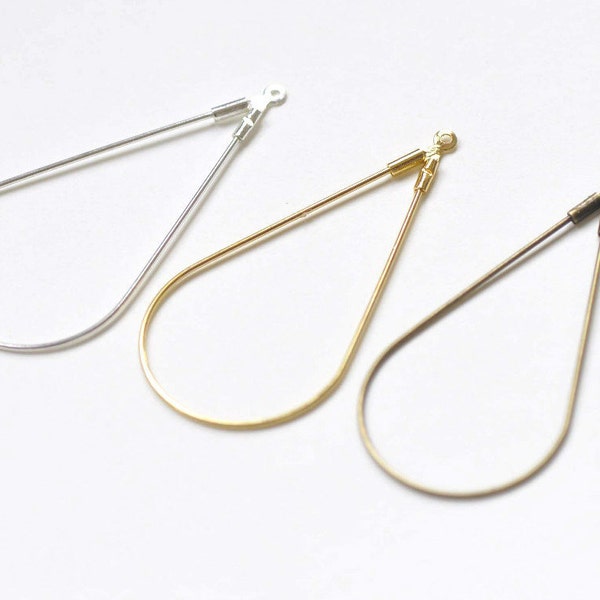 20 pcs Antique Bronze/Shiny Silver/Silvery Gray/Gold Openable Earwire Teardrop Earring Hoops  23x45mm