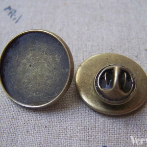 Tie Tack Clutch Round Bronze Pelle Pin Brooch Blank Match 20mm Cabochon Ensemble de 10 A4928 image 1