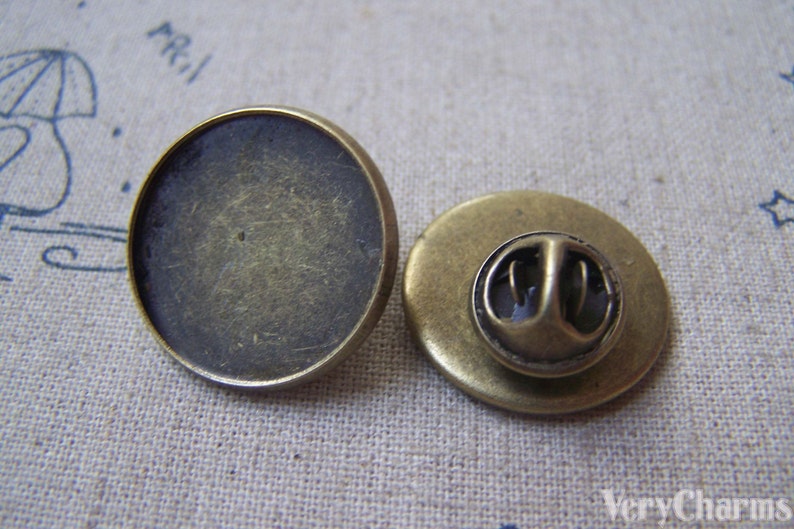 Tie Tack Clutch Round Bronze Pelle Pin Brooch Blank Match 20mm Cabochon Ensemble de 10 A4928 image 1