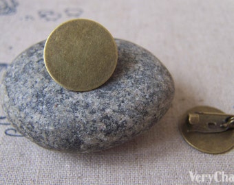 Brooch Pin Blanks Antiqued Bronze Round Settings 16mm Pad Set of 10 pcs A3591