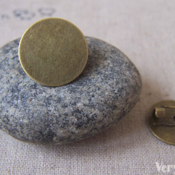 Brooch Pin Blanks Antiqued Bronze Round Settings 15mm/16mm/18mm Pad
