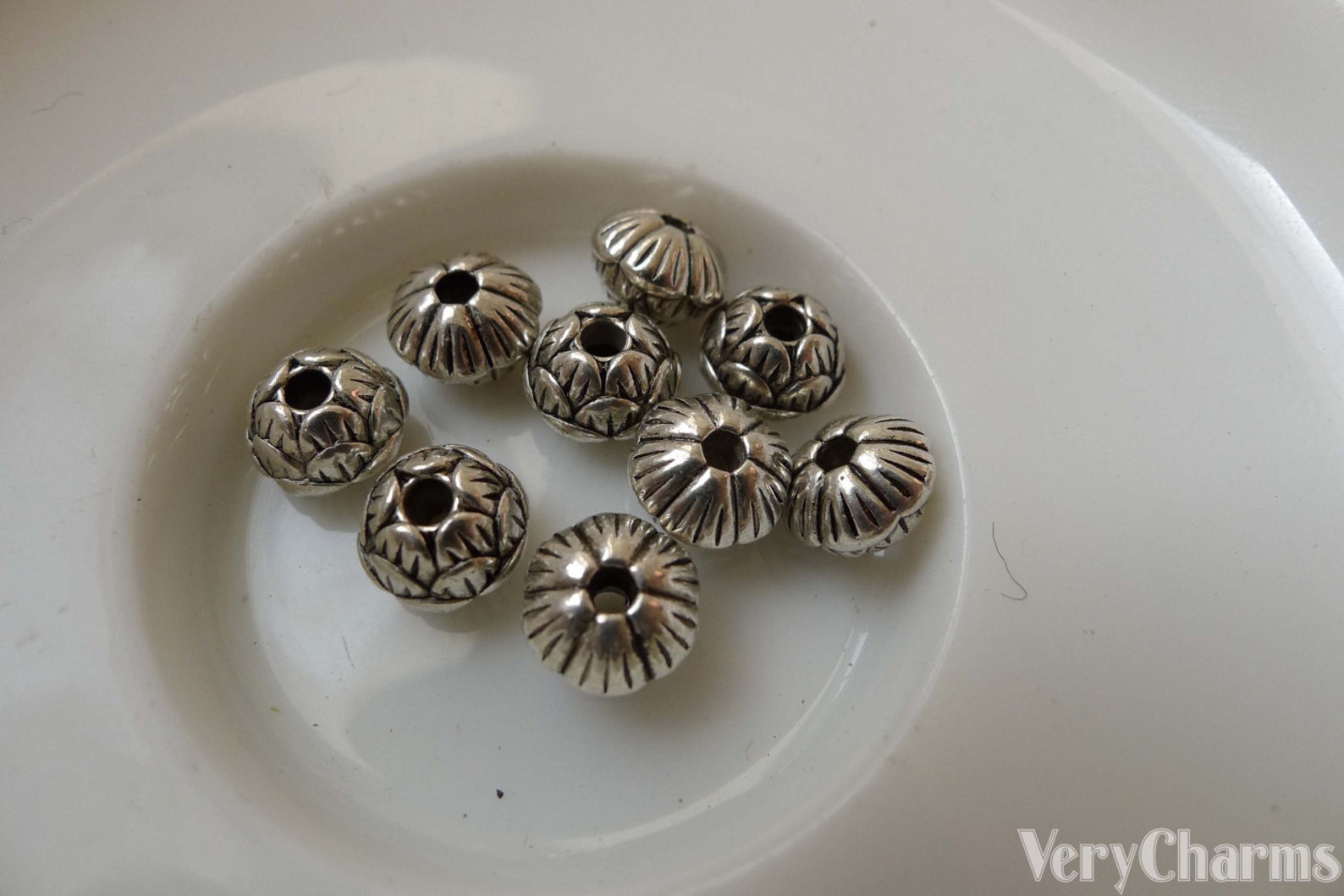 30 Pcs Antique Silver Round Lotus Flower Rondelle Beads 5x8mm A6236 - Etsy