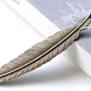 アンティークブロンズ 超大型フェザーペンダント 22 x 106 mm 6個セット A8056
