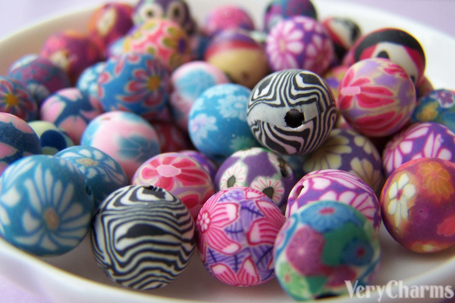 Flower Polymer Clay Beads Mix / Assorted Beads (8mm / Round