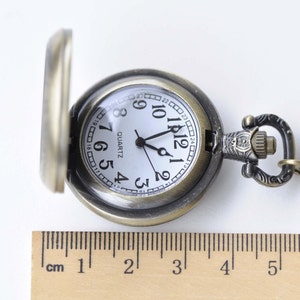 1 PC Antique Bronze Blank Bezel Pocket Watch Necklace Match 1 inch 25mm Cabochon A8638 image 4