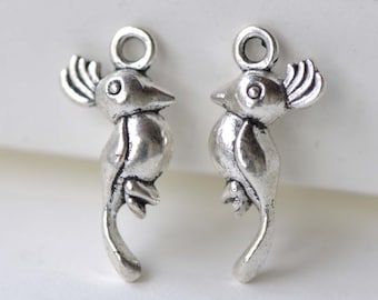 Silver Parrot Charms Antiqued Silver 3D Bird Charms 8x18mm Set of 20 A7955