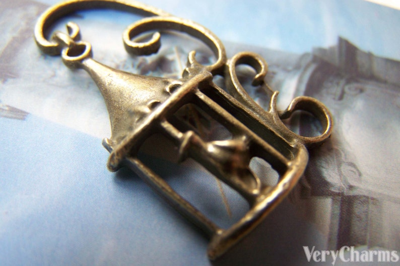 10 pcs of Antique Bronze Filigree Bird Cage Charms 20x34mm A2851