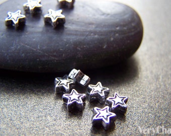50 Star Spacer Beads Plata Antigua 5x6.5mm A1070