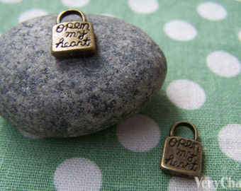 10 pcs of Antique Bronze Lock Charms Double Sided 14.5x19.5mm A502