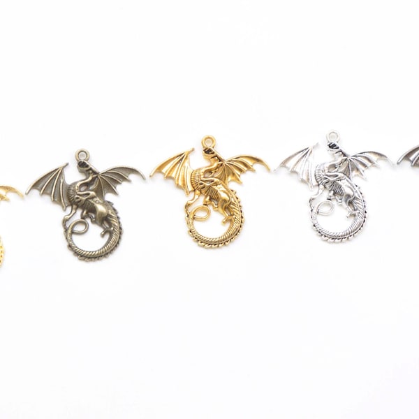 Antique Bronze/Silver/Shiny Gold/Antique Gold/Gunmetal Flying Dragon Charms Pendants 43x47mm