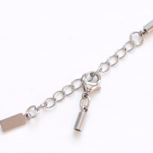 304 Stainless Steel Bail Connectors with Extension Chain Rectangle Tag 1.5mm/2mm/2.5mm