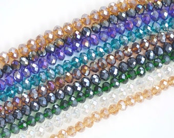 One Strand AB Color Faceted Rondelle Crystal Glass Abacus Beads 2.5mm/3/3.5/4.5/6/8/10/12mm