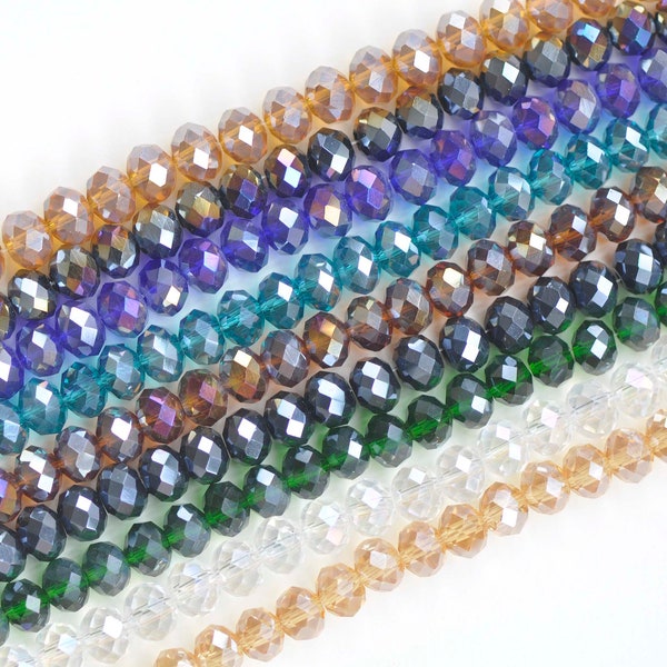 One Strand AB Color Faceted Rondelle Crystal Glass Abacus Beads 2.5mm/3/3.5/4.5/6/8/10/12mm