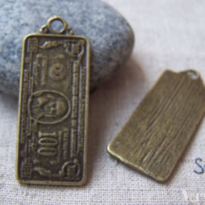 10 pcs of Antique Bronze One Hundred US Dollar Bill Money Charms 15x38mm A3014