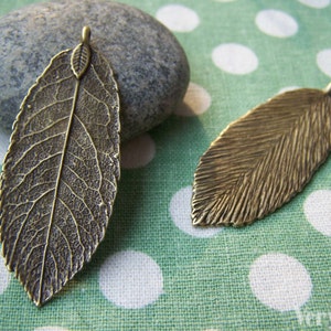 Large Leaf Pendants Antique Bronze Detailed Leaf Charms 19x48mm Set of 10 pcs A434