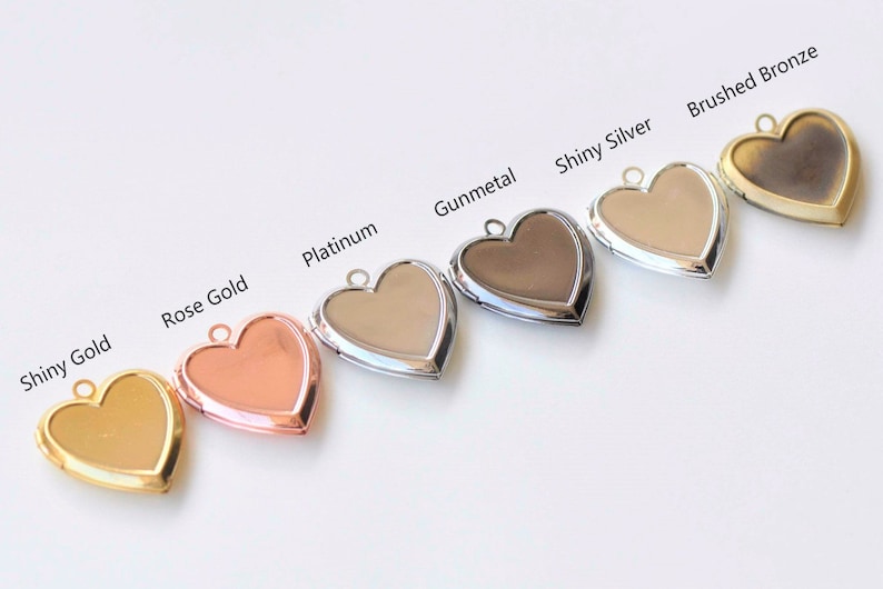 4 pcs Flat Back Bezel Heart Photo Locket Charms Pendants Shiny Gold/Rose Gold/Platinum/Gunmetal/Silver/Brushed Bronze image 2