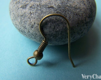 100 pcs of Antiqued Bronze Brass Ball End Fish Hook Earwire  18mm A3251