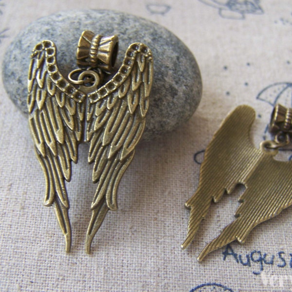 10 pcs of Antique Bronze Angel Wings Charms Pendants 39mm A2358