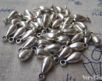 50 pcs Antique Silve Fat Rain Drop Teardrop Charms 5x9mm A970