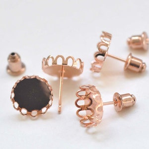 10 Sätze Anti Tarnish Rose Gold Ear Stud Ohrring Posts Scalloped Edge Bezel Größe 10mm/12mm