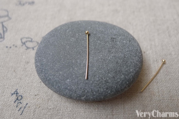 100 pcs of 18K Real Gold Plated Brass Ball End Headpin - 25G - 18mm A7234