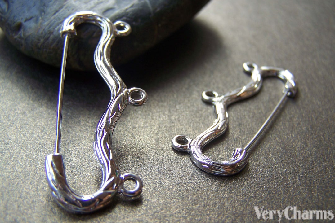 10 Pcs Antique Silver Three Loops Bow Safety Pins Broochs 18x46mm A1778 ...