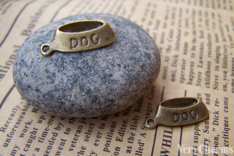 Dog Food Bowl Antique Bronze Charms 9x20mm Set of 10 A1197