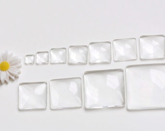 Clear Glass Dome Square Cabochon Cameo 6mm/8mm/10mm/12mm/14mm/15mm/16mm/18mm/20mm/25mm/30mm/40mm