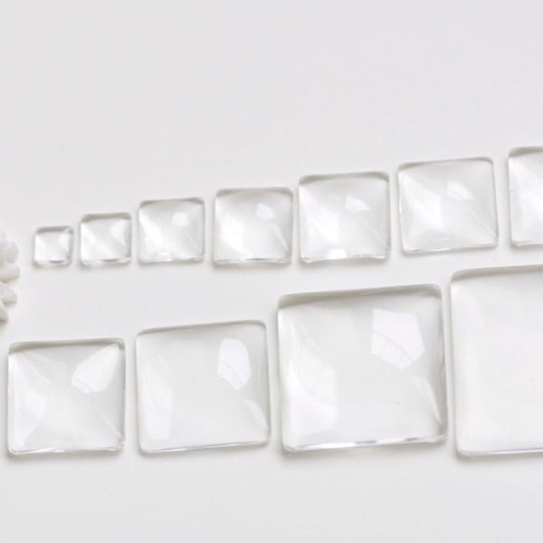 Clear Glass Dome Square Cabochon Cameo 6mm/8mm/10mm/12mm/14mm/15mm/16mm/18mm/20mm/25mm/30mm/40mm