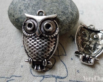 10 pcs of Antique Silver Owl Pendants Charms 18x28mm  A6337