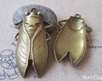 5 pcs Antique Bronze Huge Cicada Locust Bug Pendants 34x62mm A3607
