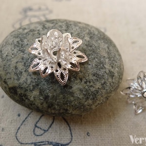 Silver Filigree Lotus Flower Bead Cap Charms 8x16mm Set of 10 pcs A6224