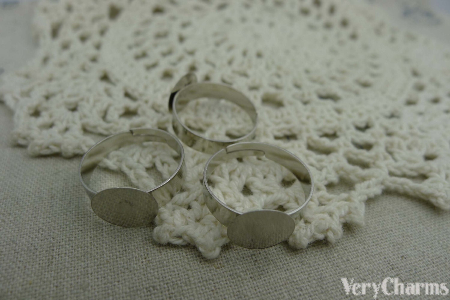Pad Ring Base 10mm Pad Ring Base Silvery Gray Nickel Tone Adjustable Ring Set of 50 ...