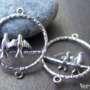 10 pcs Antique Silver Two Swallow Birds Ring Connector Charms 27x34mm A1266