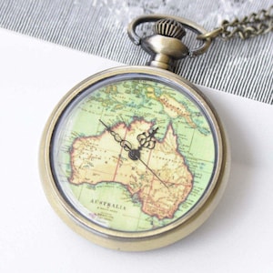 1 PC bronce antiguo Vintage redondo mapa gran reloj de bolsillo A8697