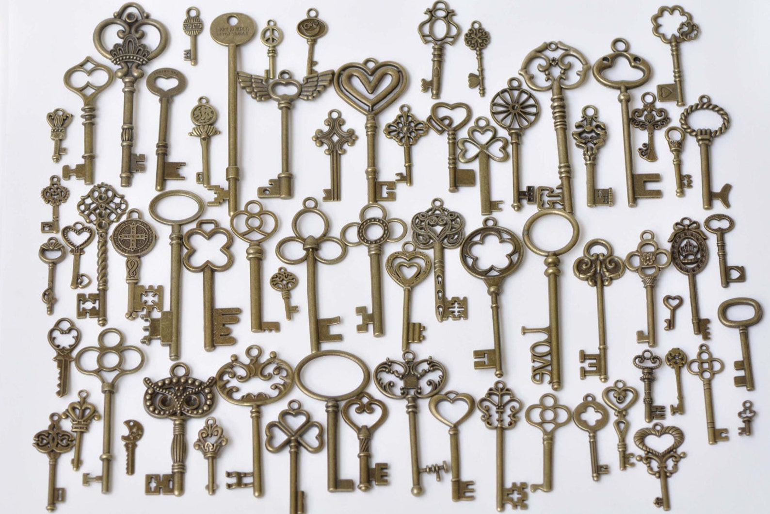 Antique Bronze Large Skeleton Key Charms Pendants Wedding Etsy