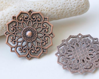 10 pcs Antique Bronze/Silver/Copper Flower Charms Pendants 31.5mm