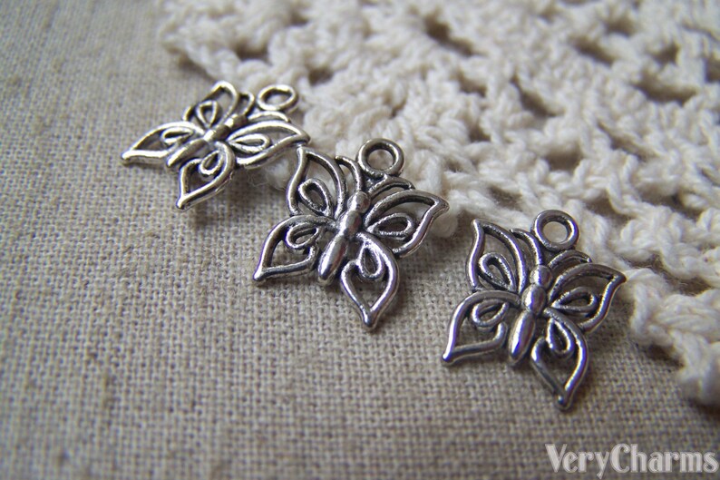 30 pcs Butterfly Charms Antique Silver Small Insect Pendants 12mm Bulk A4776 image 5