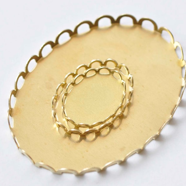 10 pcs Raw Brass Oval Pendant Tray Blanks Scalloped Edge Base Settings 10x14mm/13x18mm/18x25mm/30x40mm