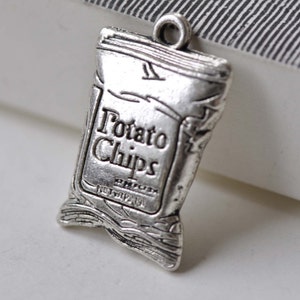 10 pcs Antique Silver/Bronze Junk Food Bag Chips Pendants Charms 16x25mm