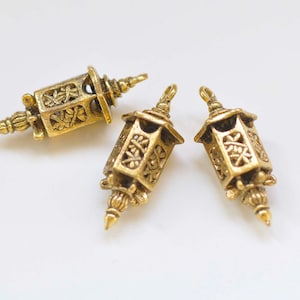 6 pcs of Antique Gold 3D Filigree Lantern Pendant Charms 12x35mm  A5226